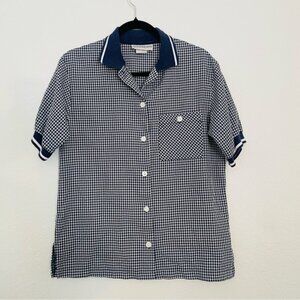 DonnKenny Classics woman gingham navy top size 10 medium button-down vintage